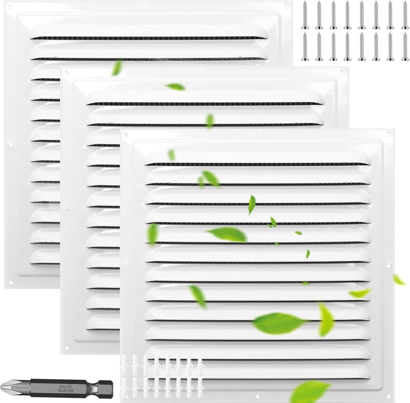 PTLEVYN Gable Vents (10" x 10" 3Pcs) Aluminum Walls, Lofts, Garages more, More with Screens, Metal Shed Vents, Outdoor Houses, Loft Ceiling Reinforcement, Square Vents, Blinds, Exterior Grille(White) - Image 1